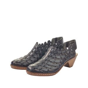 Rieker - Sina Black Soft Woven Leather Sling Black Round Toe Heeled Shoe Size 40